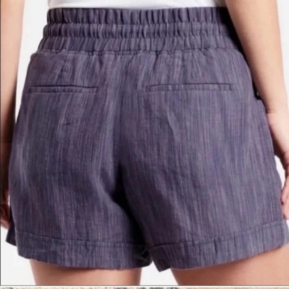 Athleta Cabo Linen Textured Short 4" Navy Pull-On Comfy Earthy Blue Size 20 - Picture 2 of 10